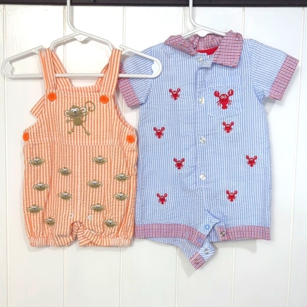 ❤️5/$25  2 Like New 0/3 Month Old Boy Summer One Pc Outfits